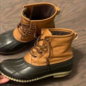 Brown duck boots